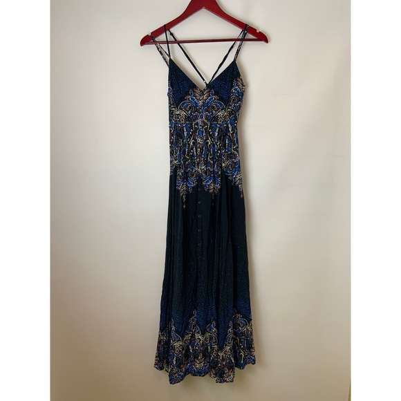 Free People Dress Be My Baby Button Front Size XS TP Blue Black - Picture 1 of 4